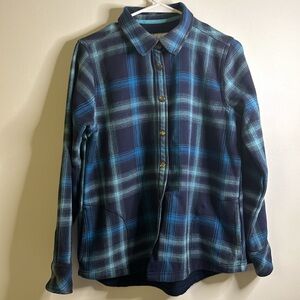 Orvis plaid flannel jacket size M buttons blue long sleeves fisherman Cabincore